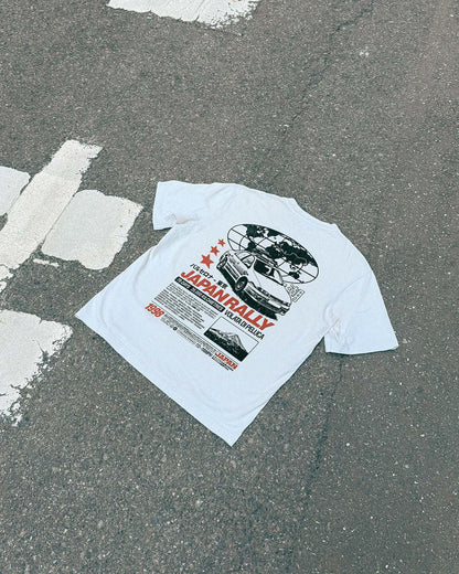 Volata Japan Rally t-shirt laid on a road